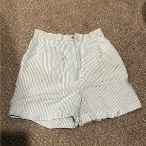 Striped High-Waist Women’s Shorts - Light Blue/White